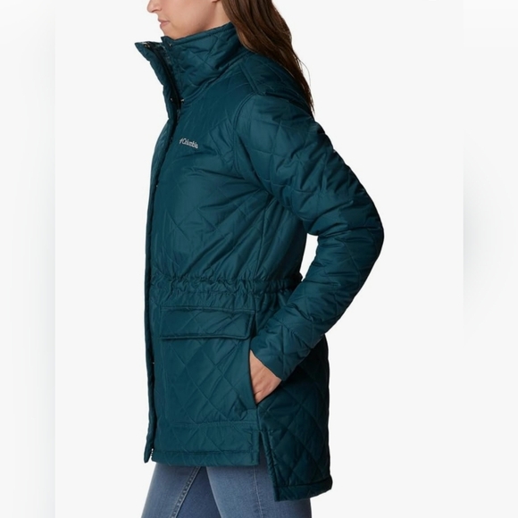 Columbia Women's Quilted Water Resistant Teal Emerald Green Jacket Faux Fur Sz M - Picture 5 of 16